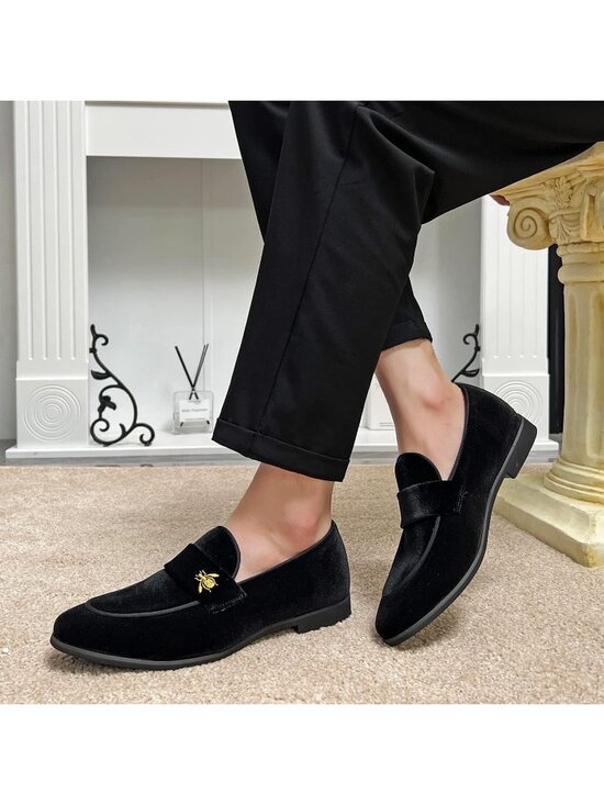 Men\'s Black3 Velvet Penny Loafers Metal Buckle Slip On Luxury Suede Formal Shoes main image 4